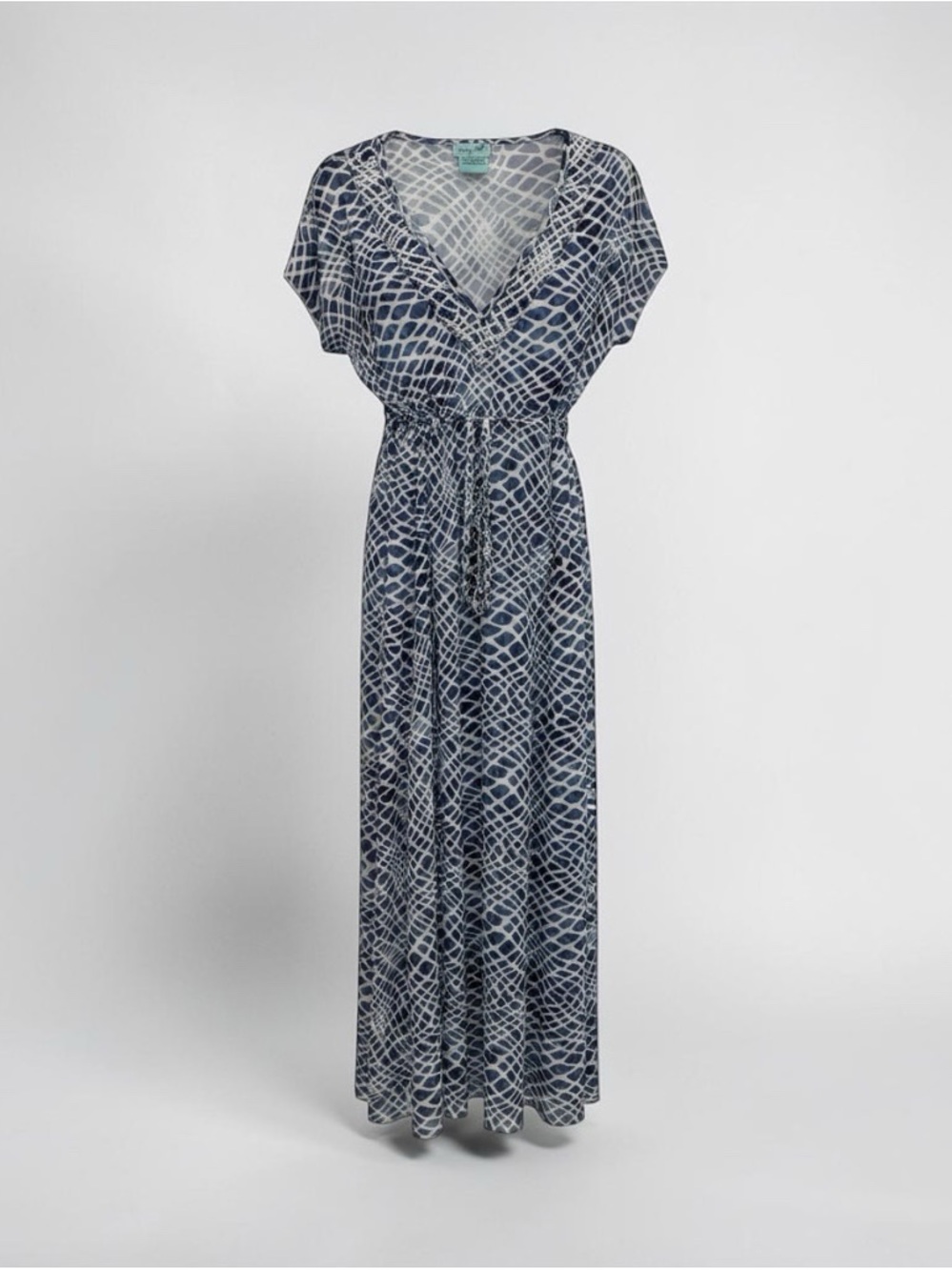 Letarte Navy and White Printed V-Neck Maxi swimsuit cover.